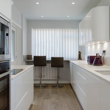 Contemporary, White Compact Kitchen Renovation