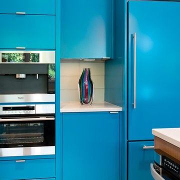 Contemporary Zebrawood & Blue Kitchen