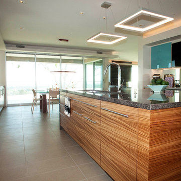 Contemporary Zebrawood & Glass Kitchen