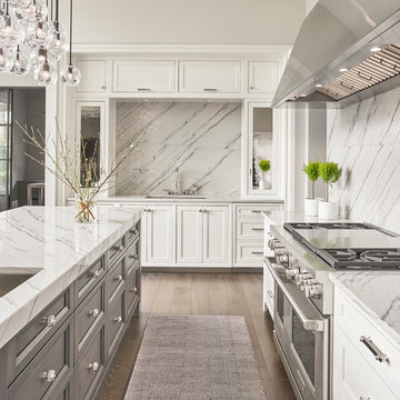 Contrasting Grey Island & White Perimeter Cabinetry