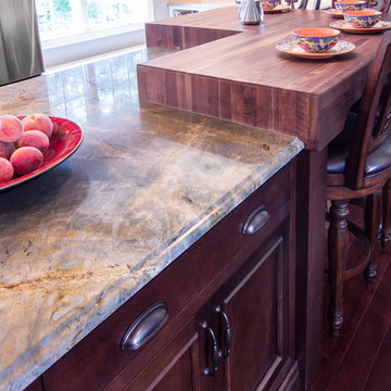 Contrasting Island of Quartzite and Walnut Butcher Block West Chester PA