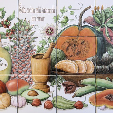 "Cookie's Puerto Rican Cornucopia" kitchen backsplash tile mural
