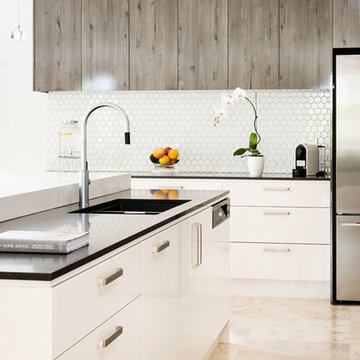 Cool Silver and White North Balwyn Kitchen