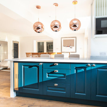Copper, grey, and blue colour palette for new Kitchen Design