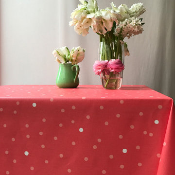 Coral Pink dots tablecloth - nappes confetti rose corail