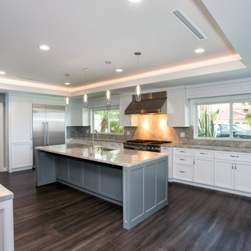 Costa Mesa Interior Remodel & Renovation - Kitchen Island with Grey Cabinetry
