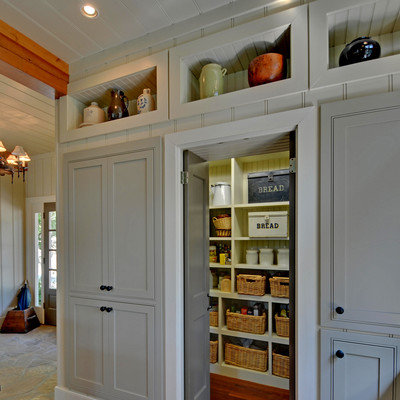 Kitchen - traditional kitchen idea in Atlanta with beaded inset cabinets and gray cabinets