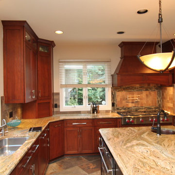 Craftsman Cherry Kitchen with Contrasting Espresso Island in Bel Air, MD