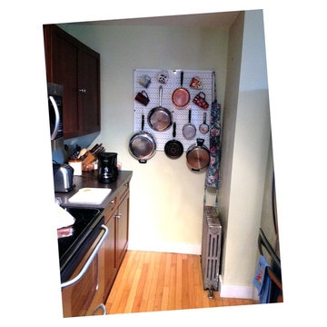 Cramped kitchen? No more cabinet space? No problem! Use Wall Control Pegboard!