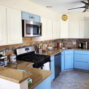 Cream and blue painted kitchen cabinets in Brigantine, NJ