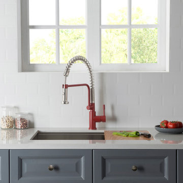 Crimson Color Kitchen Faucet in Minimalist Kitchen