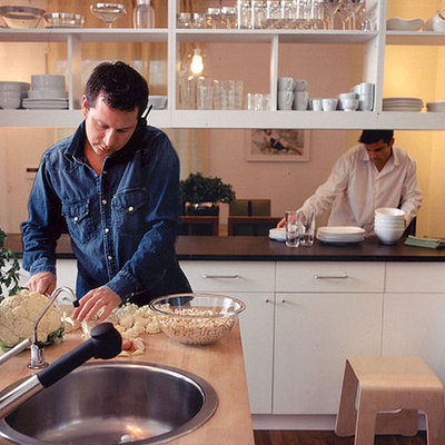 Example of a trendy kitchen design in Chicago with open cabinets