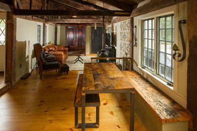 Kitchen - craftsman light wood floor kitchen idea in Boston with cement tile backsplash