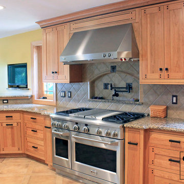 Custom Arts & Crafts Kitchen with Two Tiered Peninsula