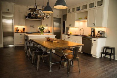 Custom Ash Dining Table with Black Gas Piping and Matching Bench