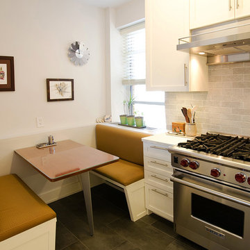 Custom Banquette & White Kitchen