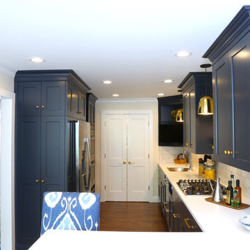 Custom Blue Cabinetry for a Modern Galley Kitchen