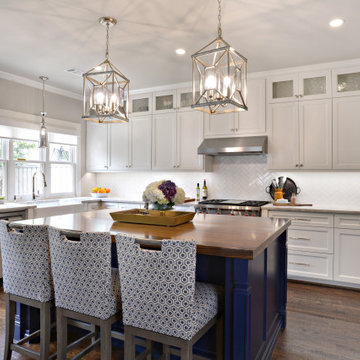 Custom Blue Island with White Cabinets