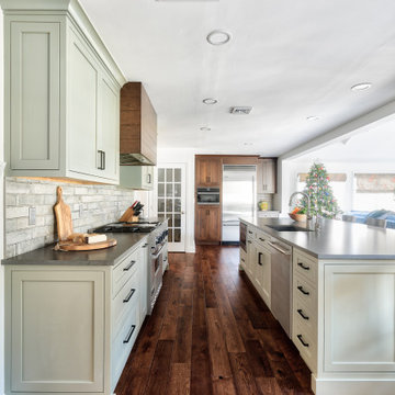 Custom Color Kitchen with Walnut Hood and Pantry