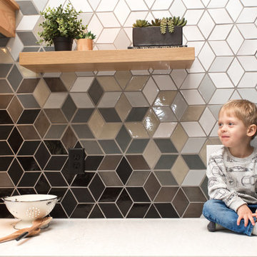 Custom Diamond Tiles merge with Handcrafted Subway Tile