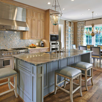 Custom Kitchen Island with Blue Macauba Quartzite