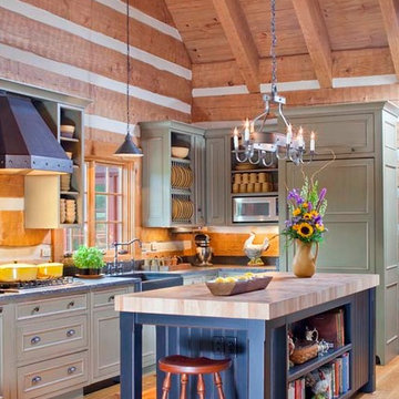 Custom Log Home with Stone