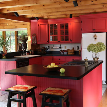 Custom Log Red Kitchen