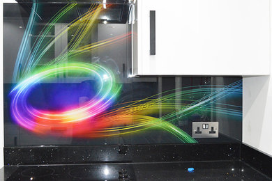 Custom Printed "Electric Wave" Design Glass Splashback