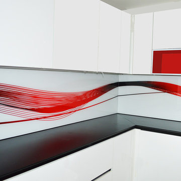 Custom Printed Red Galaxy Wave Design Glass Splashback