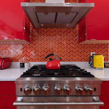 Custom Red Lacquer Kitchen