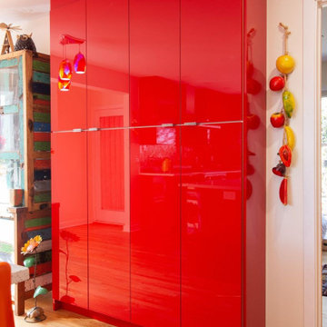 Custom Red Lacquer Kitchen
