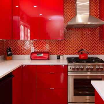 Custom Red Lacquer Kitchen