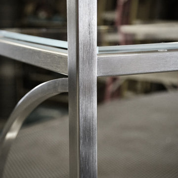 Custom stainless steel and glass shelf