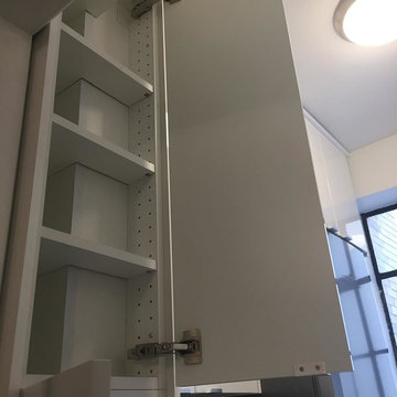 Customized cabinet and shelves for pipe chase and beam