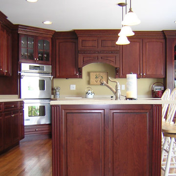 Dark Cherry Traditional Custom Kitchen with Wine and Plate Rack in Baltimore, MD