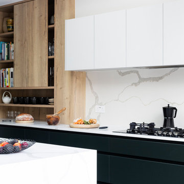 Dark Green Doors and Oak Shelving