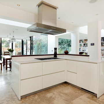 Davies - high gloss white, dark wood for a luxurious open plan space