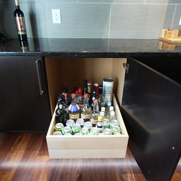 Deep Rollout Drawer Houses Alcohol at Dry Bar