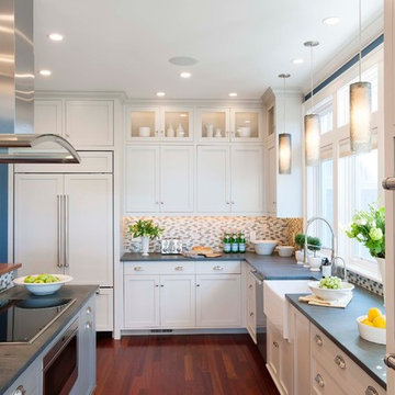 Desired White Kitchen w/ Gray Island & Pantry!