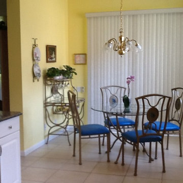Dining area is bright and sunny for morning coffee
