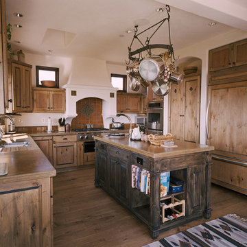 Distressed knotty alder kitchen in Aptos