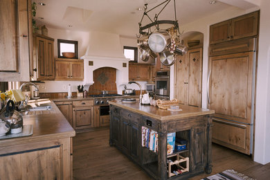Distressed knotty alder kitchen in Aptos