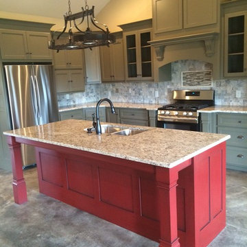 Distressed Red Island with Granite Top