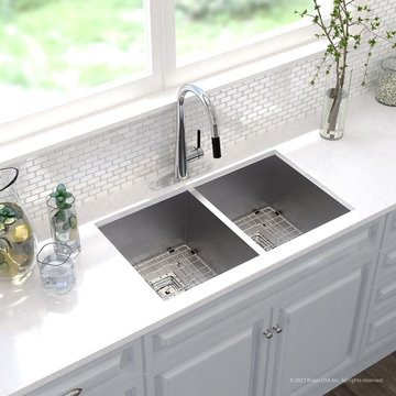 Double Kitchen Sink Set, Stainless Steel, 18.5"