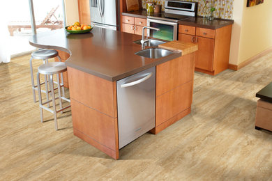 Inspiration for a contemporary vinyl floor kitchen remodel in Manchester