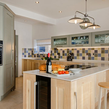 Driftwood and Painted Shaker Fusion kitchen with Corian Worktop
