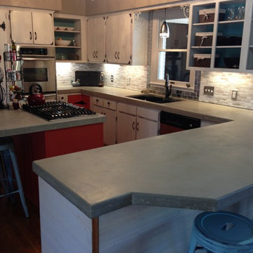 East Texas Remodel, Great Room, Kitchen, Concrete Countertops, Recycled Glass