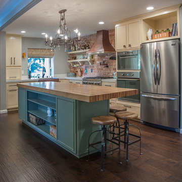 Eclectic kitchen, botcher block 10x3 island