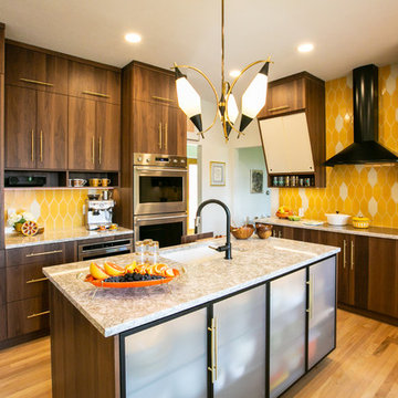 Eclectic Kitchen with Sunny Yellow Tile Backsplash