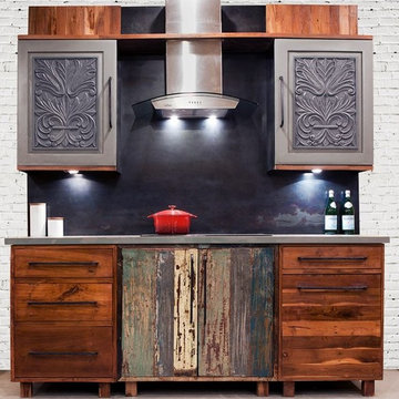 Eclectic mix of cabinets to showcasing Inde-Art kitchens.